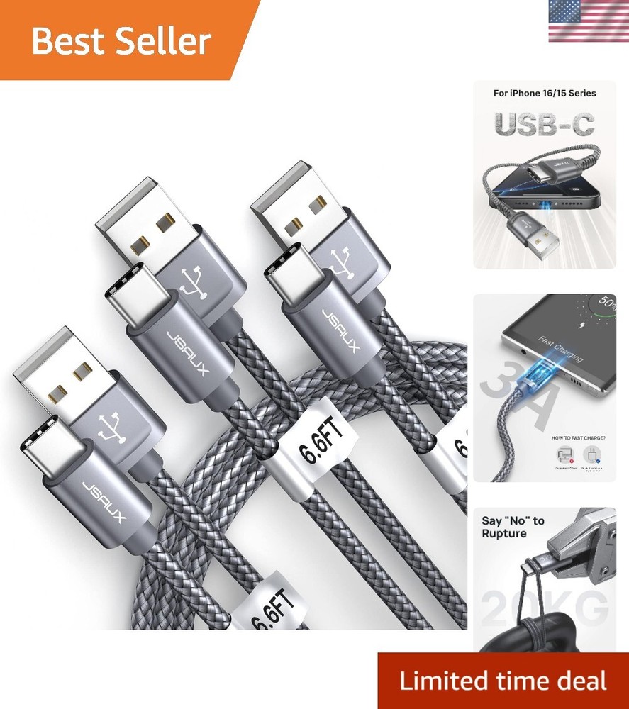 3-Pack 6.6Ft USB-A to USB-C Fast Charging Cable 3.1A Type C Cord