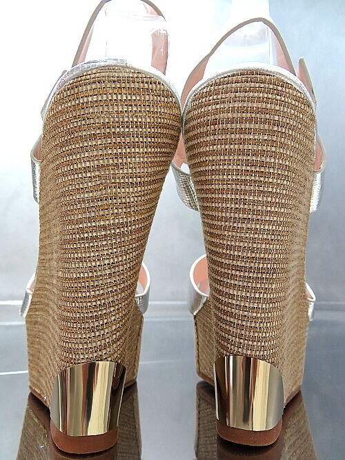 GoGo Original Faux Snake Leather Designer Wedge Sandals Silver 39