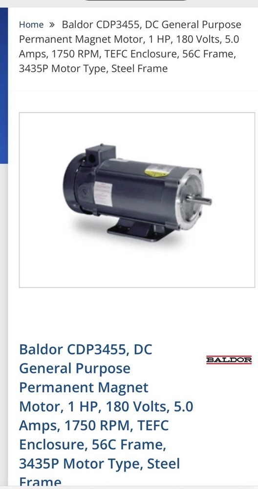 Baldor-Reliance Cdp3455 Permanent Magnet Motor, 1 Hp, 1750 Rpm