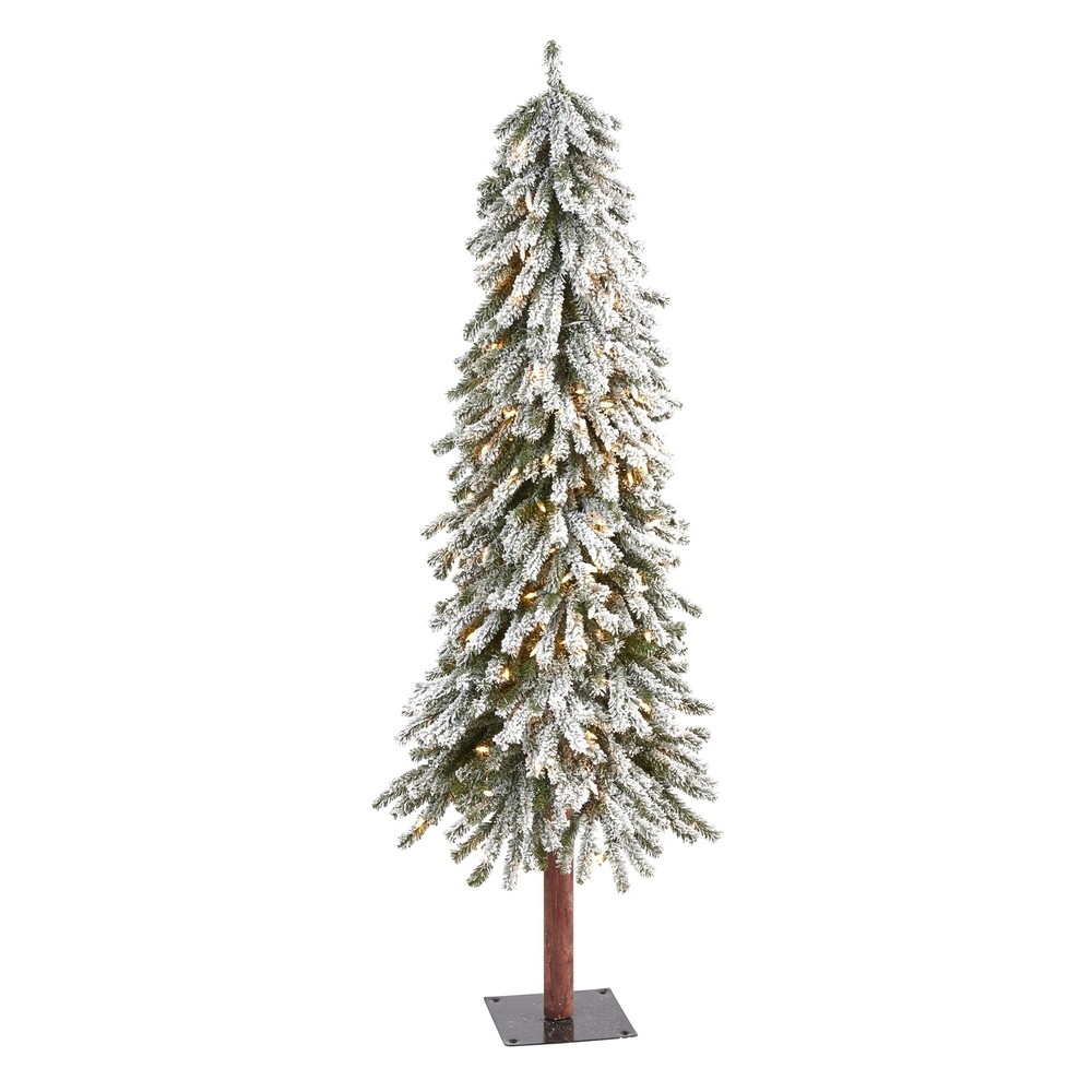 5' Flocked Grand Alpine Christmas Tree with 200 Clear Lights Green 5'