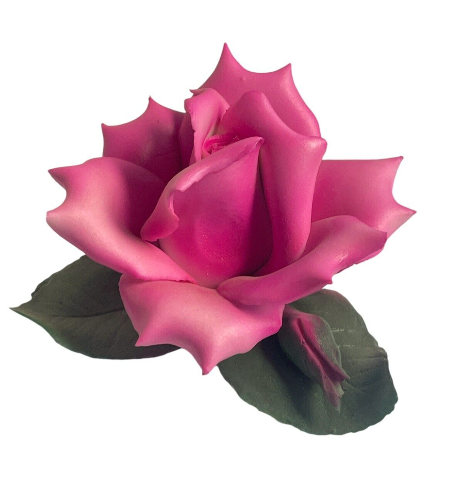 Gorgeous Authentic Italian Napoleon Capodimonte Porcelain Pink Rose On Branch