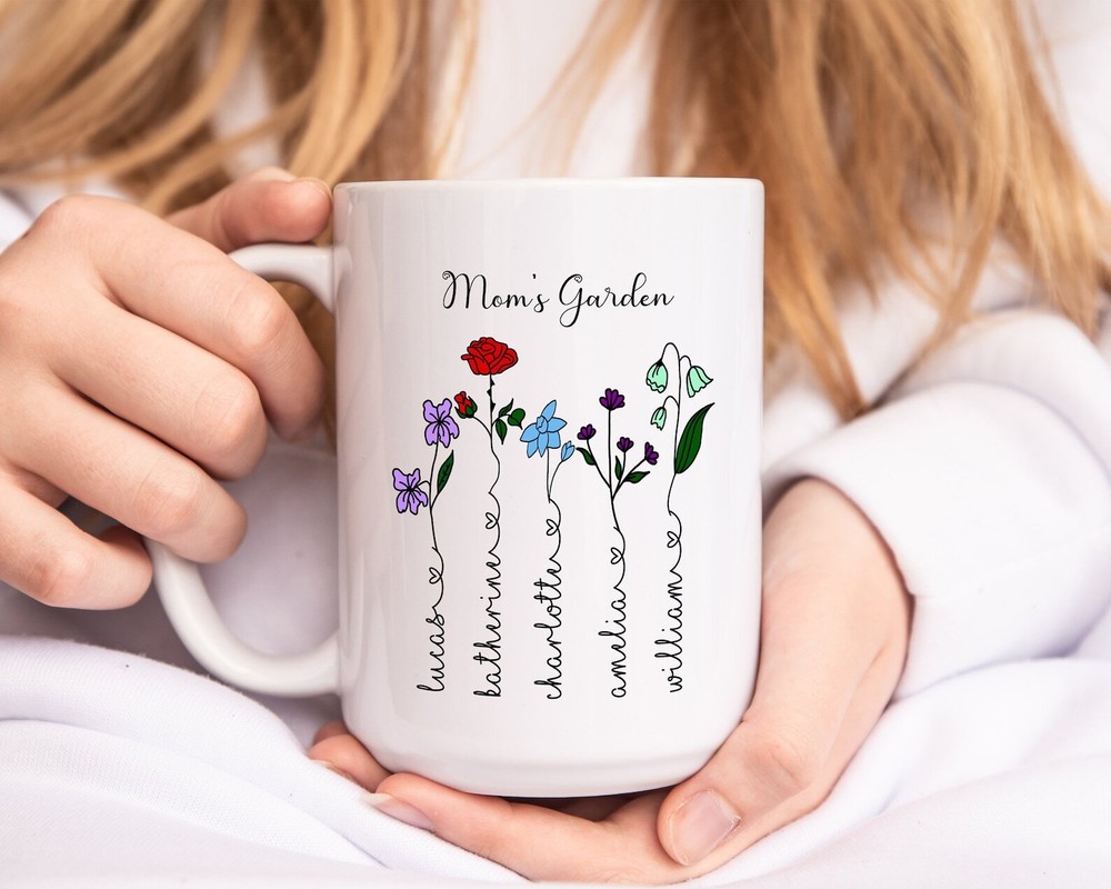 Custom Mothers Day Color Birth Flower Mug Personalized Children Names With Endin