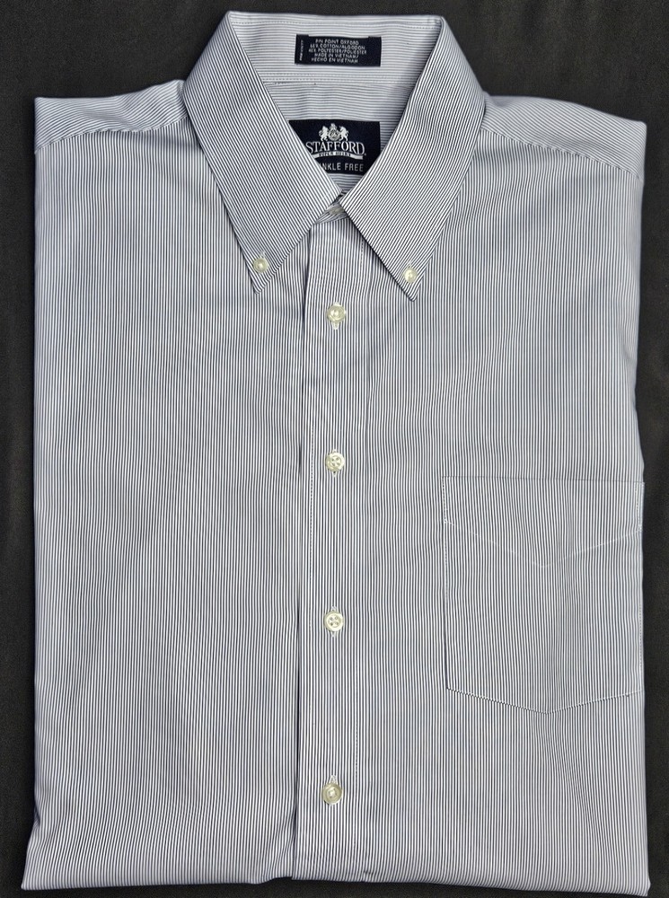 Mens Stafford Super Shirt Long Sleeve Striped Button Up Shirt Size 16 1/2 32-33