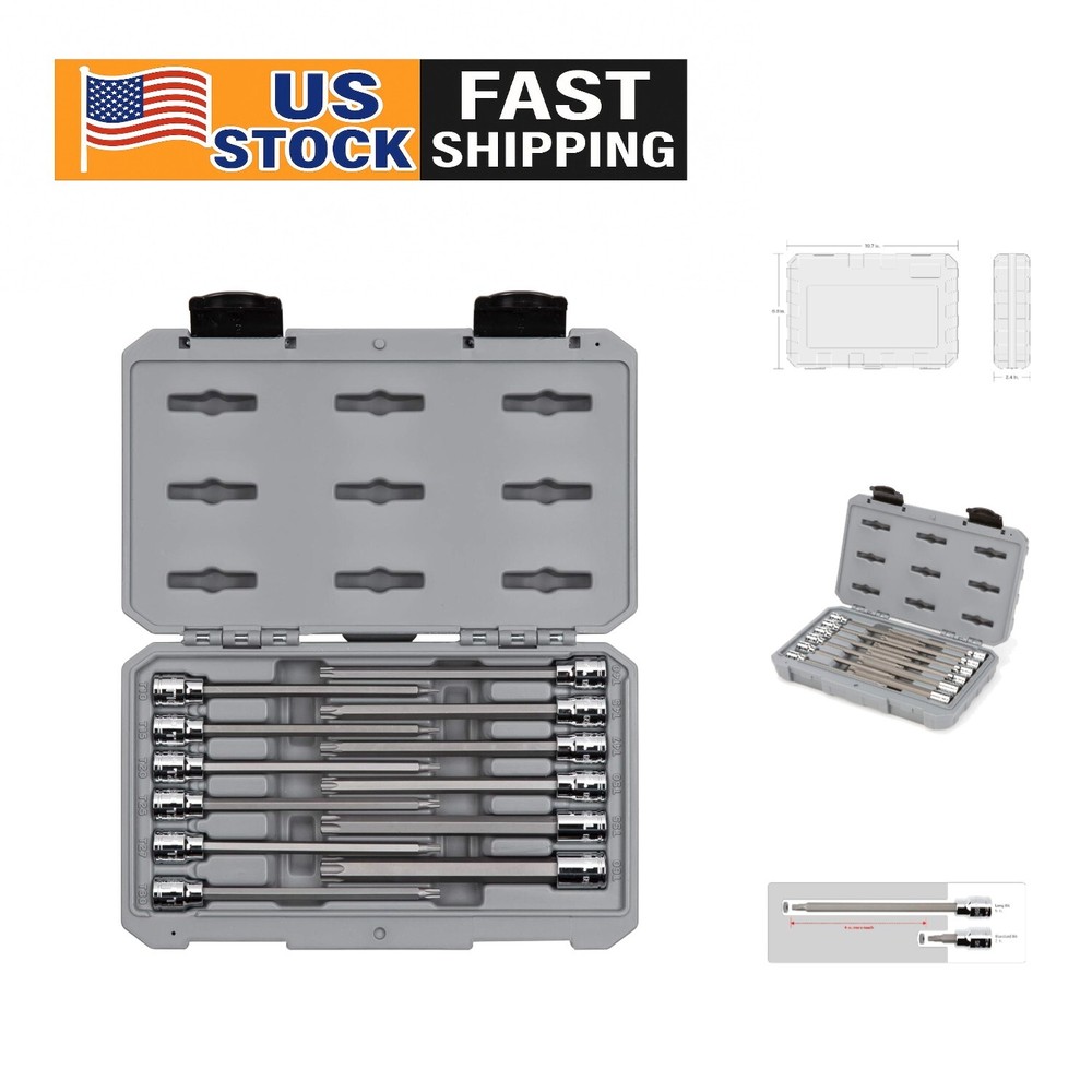 3/8 Inch Drive Long Torx Socket Set T10-T60 with Storage Case