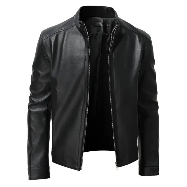 Men's Black Slim Fit Lambskin Leather Biker Jacket Cafe Racer Style