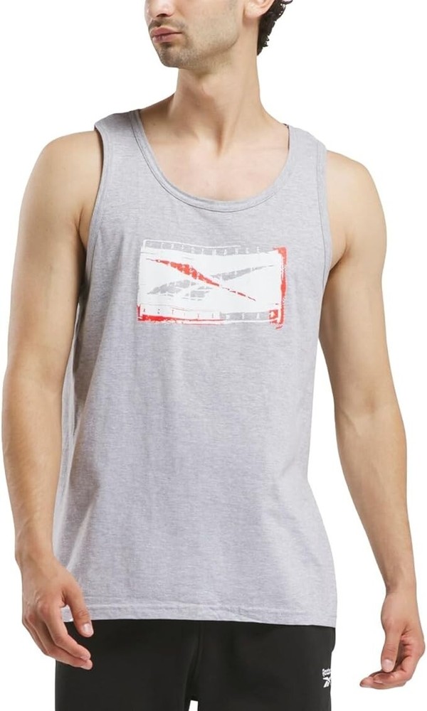 Reebok Men's Regular Fit Sleeveless Graphic Tank Top Shirt, Gray, Size M