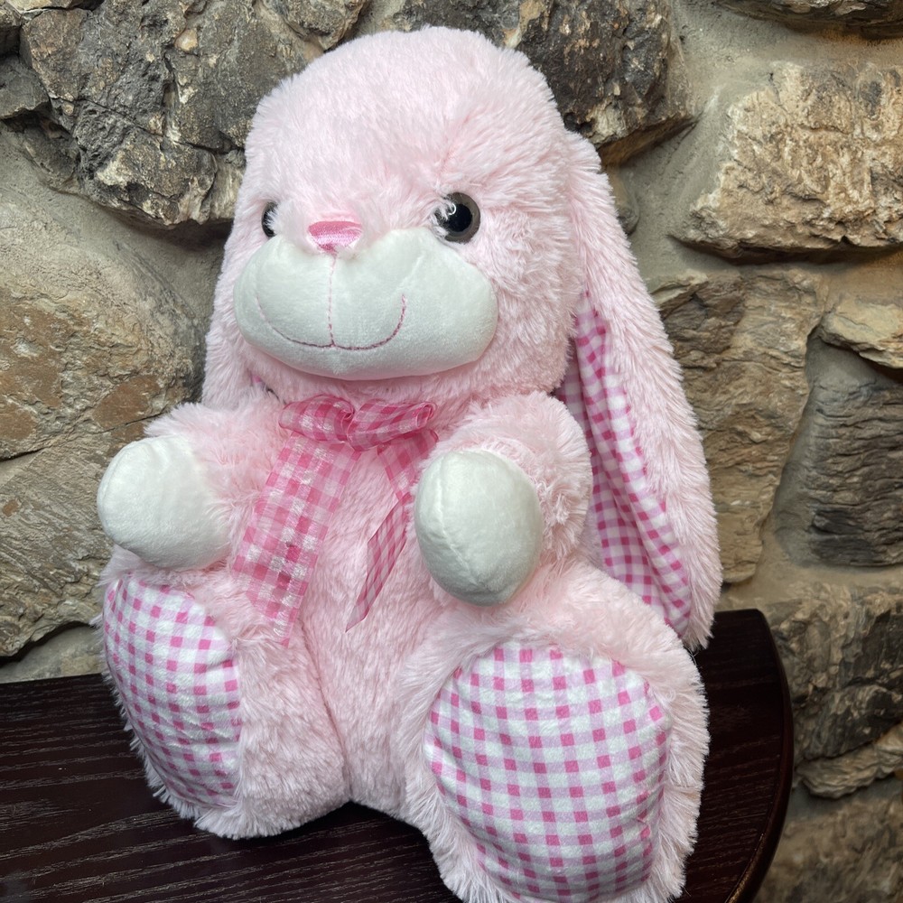 Kellytoy Bunny Rabbit Pink Gingham Ears Feet Stuffed Animal Plush Easter 17”
