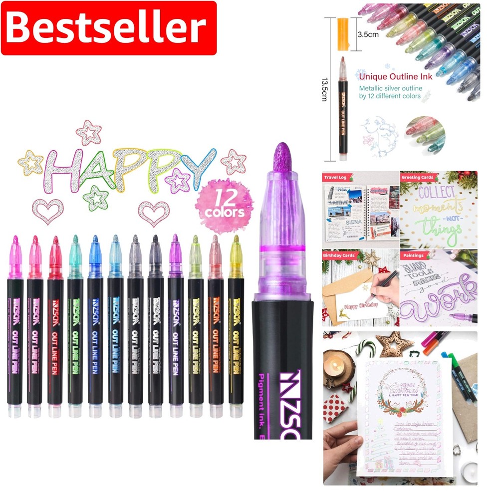 Vibrant 12 Color Glitter Outline Pens - Quick-Dry Art Supplies for Tween Girls
