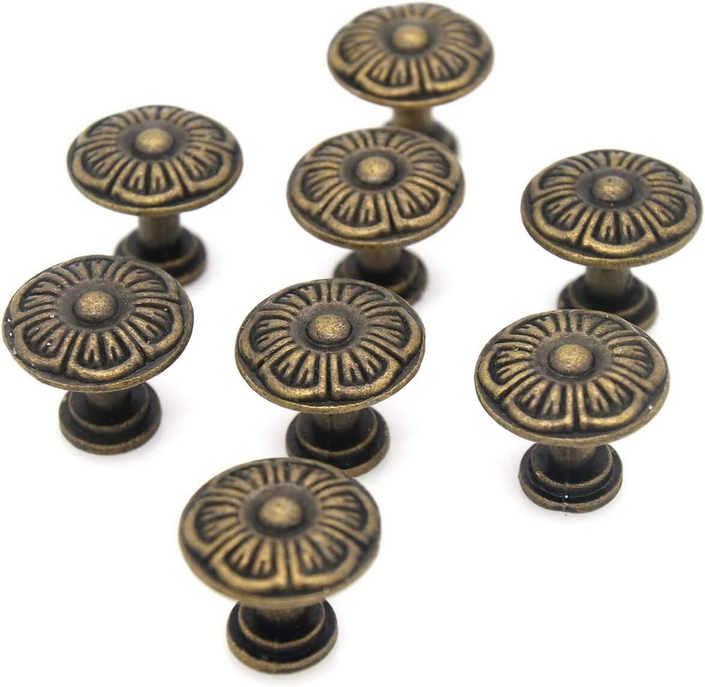 8 Vintage Antique Brass Cabinet Knobs Small Drawer Pulls Handles