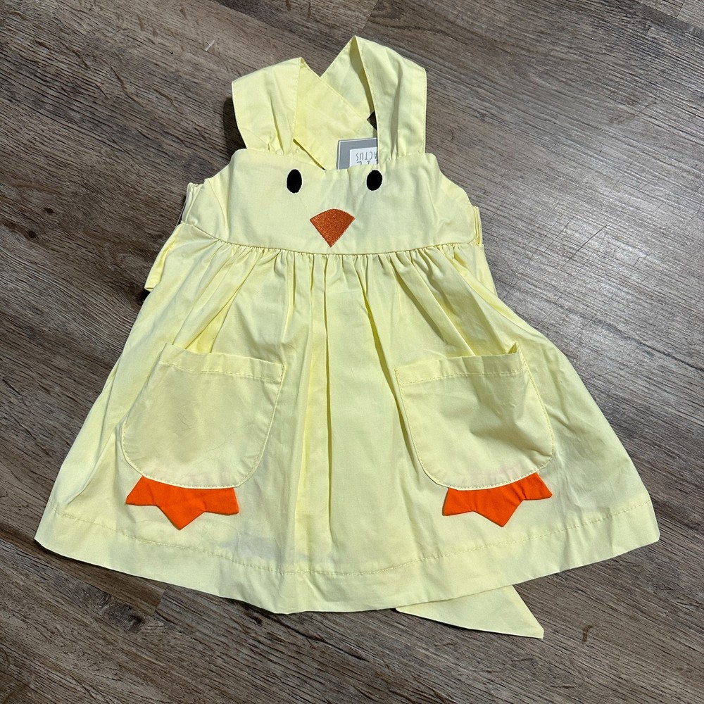 NWT Lil Cactus Girls 3-6 Months Dress Easter Spring Yellow Chick Lightweight