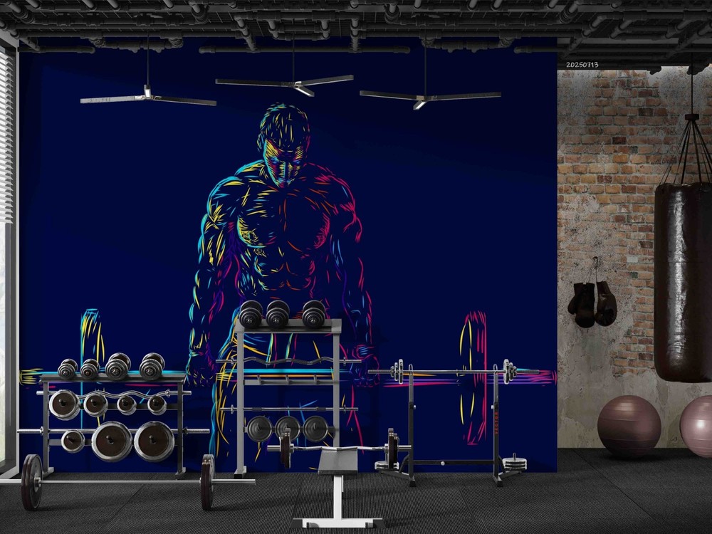 3D Gym Men Fitness Illustration Wall Murals Wallpaper Murals Wall Sticker