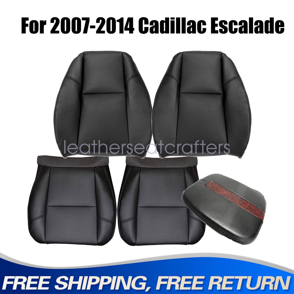 For 2007-2014 Cadillac Escalade Front Bottom & Top Perforated Seat Cover Black