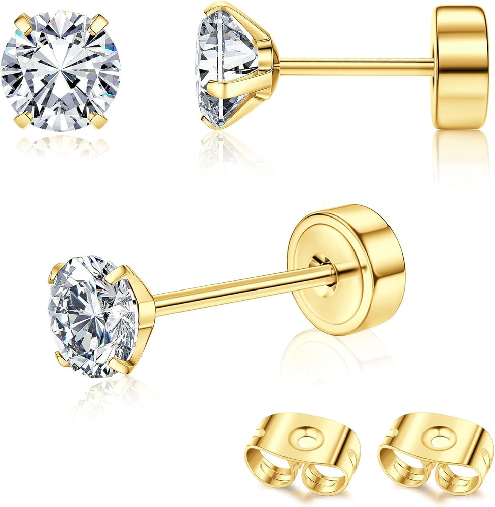 G23 Titanium Hypoallergenic Earrings for Women Men Threadless Flat Back Earrings