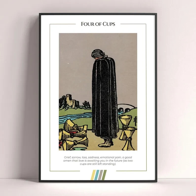 Five of Cups Tarot Card Art Print Poster Digital Download