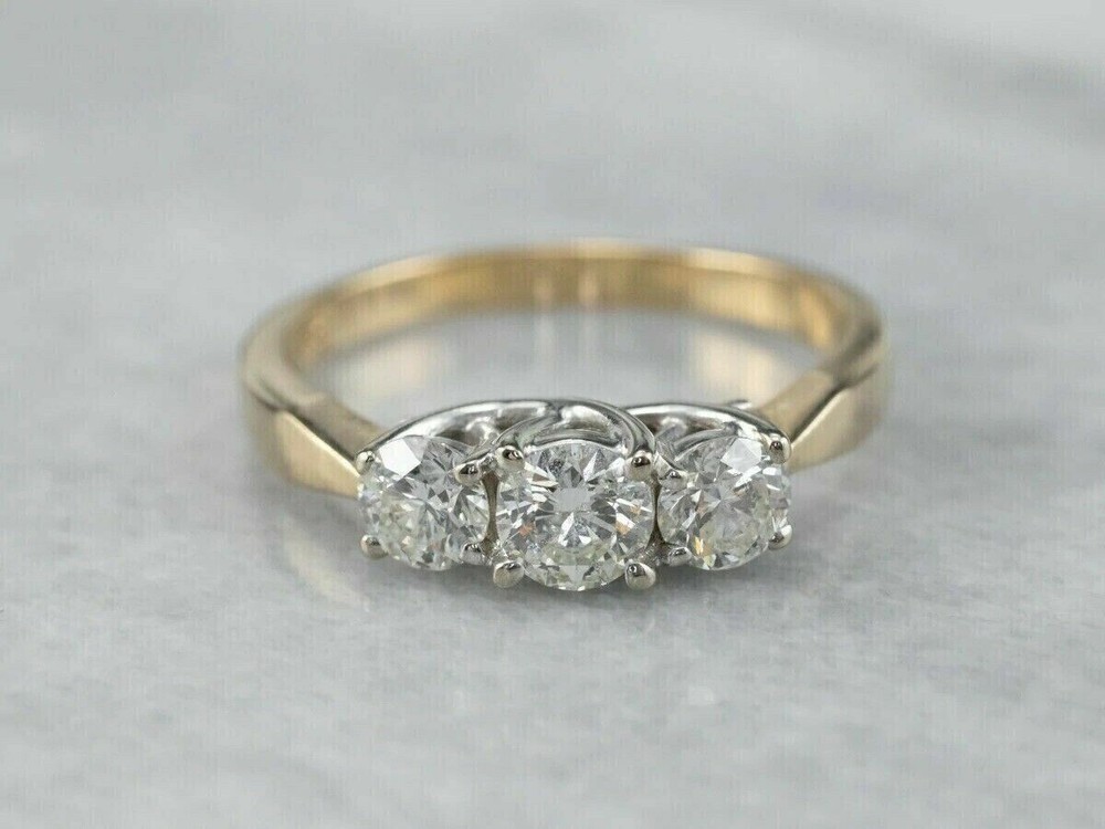 2Ct Round Simulated Diamond Three Stone Promise Ring In 14k Yellow Gold Plated