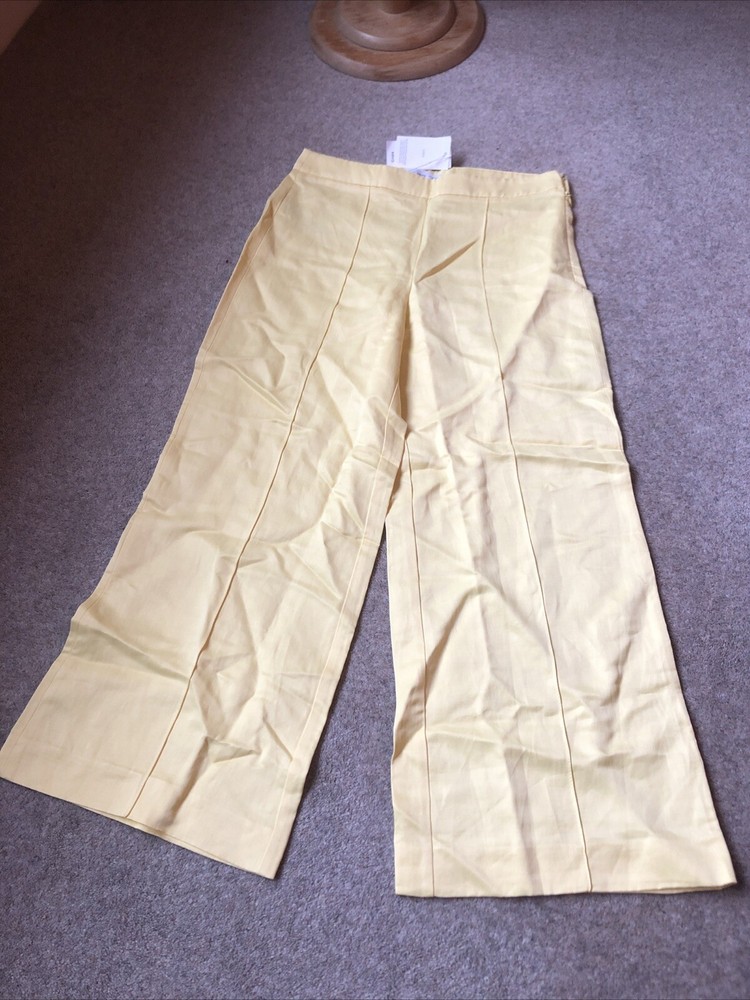 mango linen Pantaloon 312  trousers Cropped Straight Leg Size UK10 In Yellow
