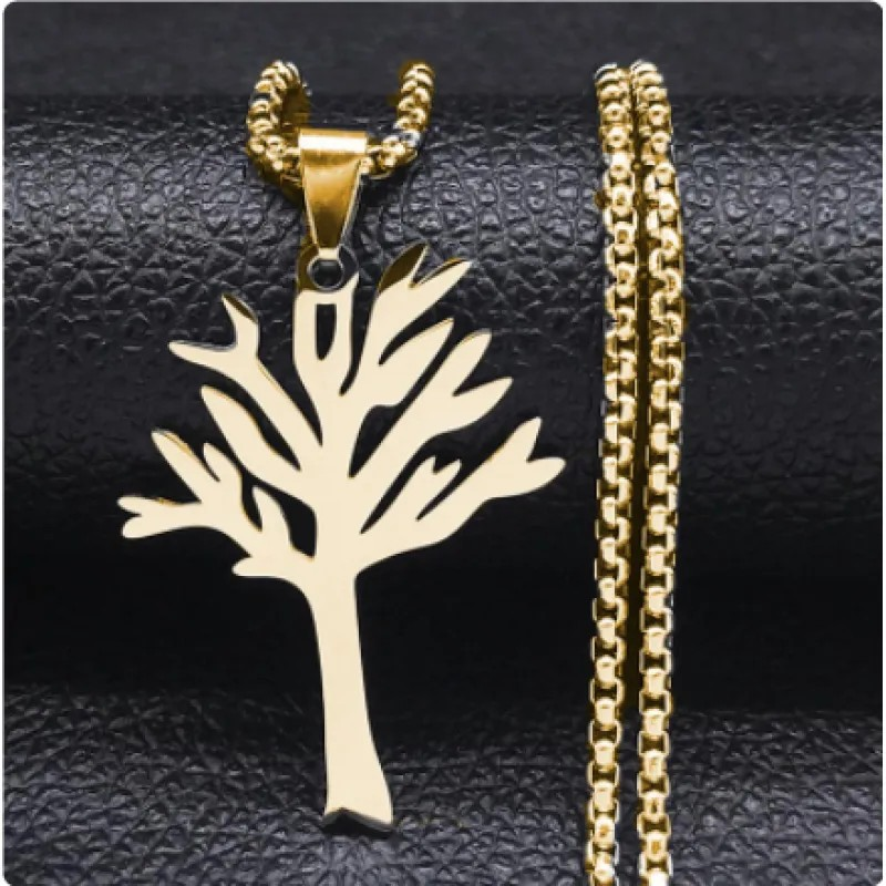 High-Quality Stainless Steel Tree Pendant – Modern Minimalist Gold Necklace