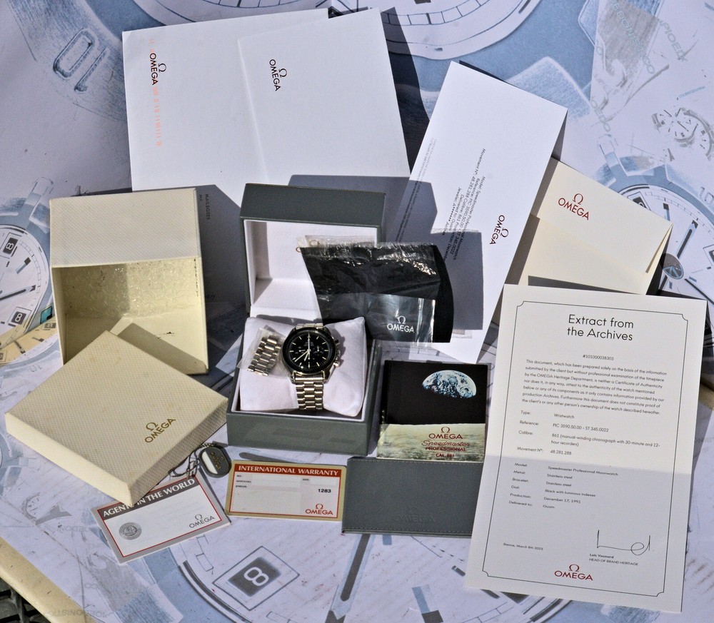1991 Omega Speedmaster Moonwatch Chrono 861 with Original Extract and Kit