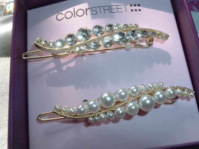 Color Street Women's Gold Tone Faux Pearl CZ Luxe Hair Clips Barrettes