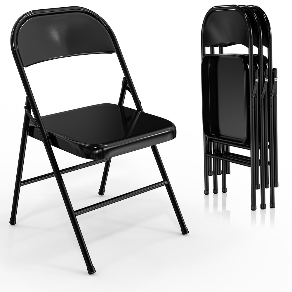 Commercial Black Plastic Folding Chairs (4-Pack) - Stackable for Events & Parties