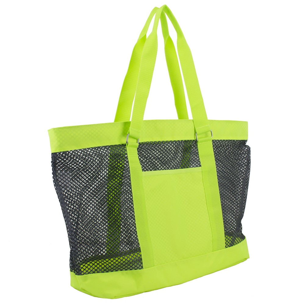 Eastsport Mesh Tote Beach Bag in Neon Yellow/Indigo