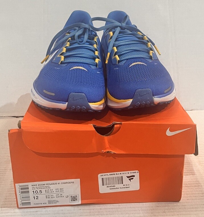Nike Air Zoom Pegasus 41 Los Angeles Chargers NCAA Mens Size 10.5 Running Shoes