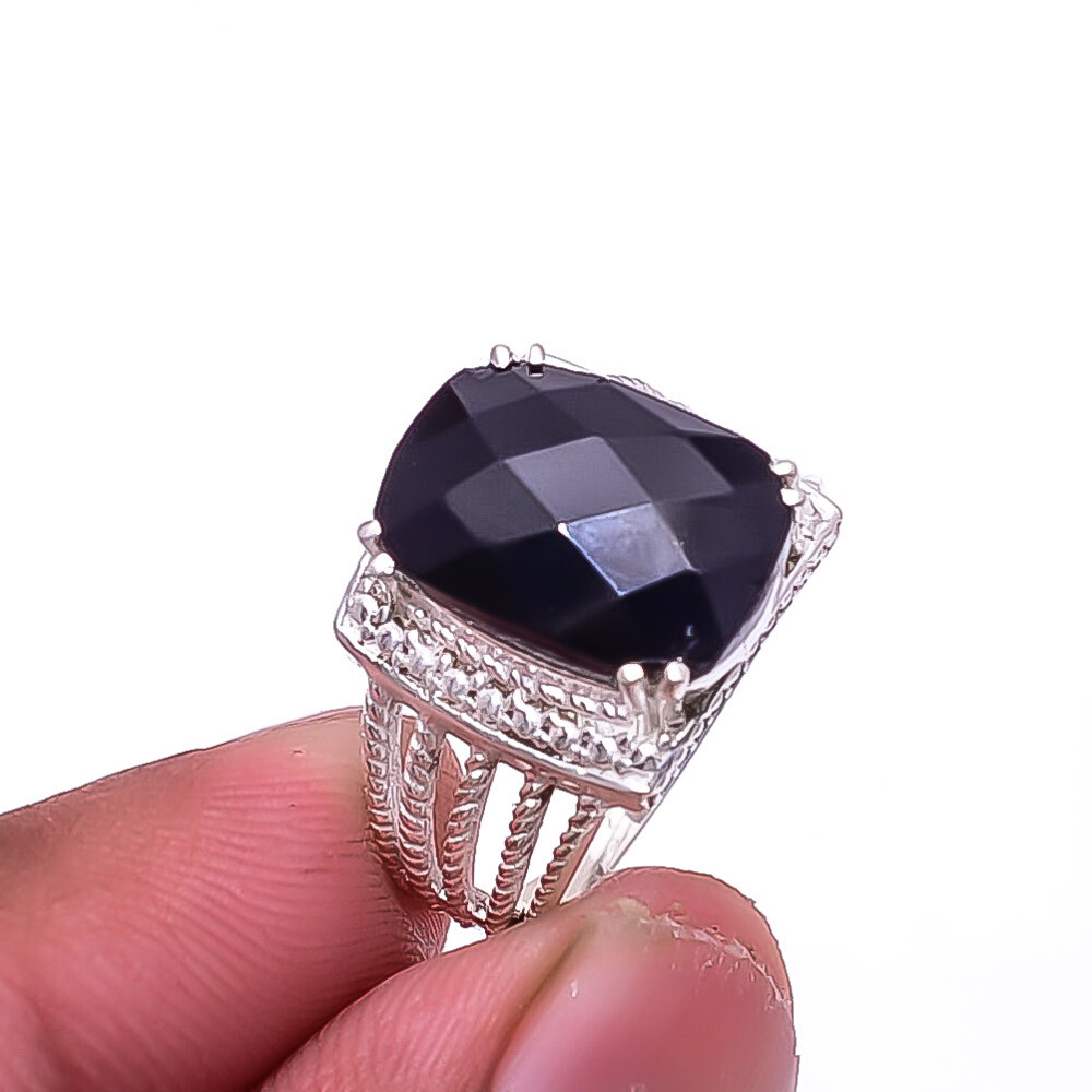 Black Onyx Gemstone 925 Sterling Silver Ring S.7 R80393002 Valentine Gift