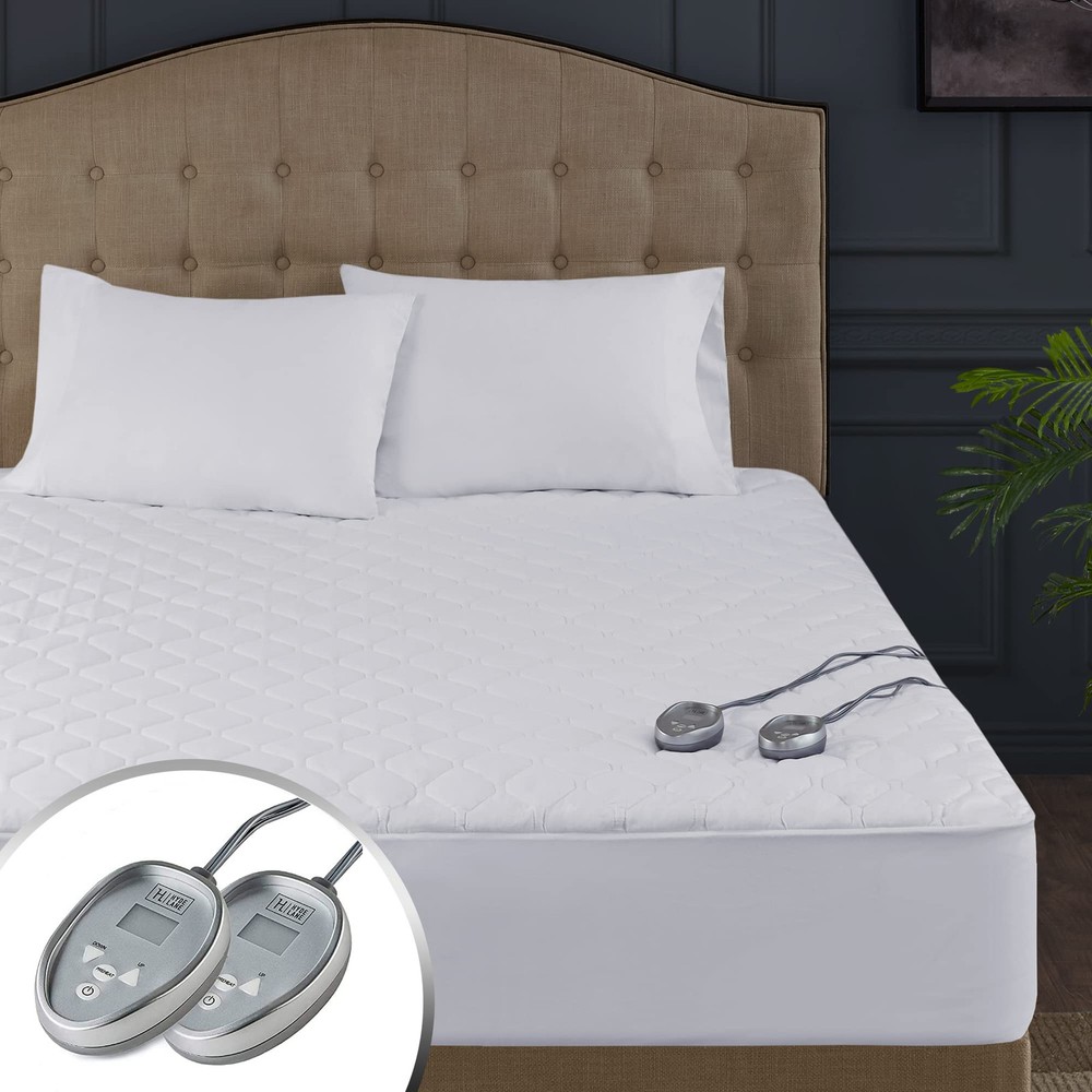 King Size Heated Mattress Pad 100% Cotton Dual Control Electric Bed Warmer  