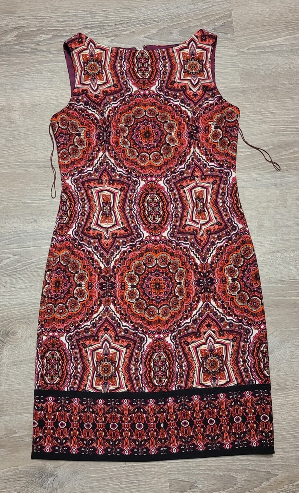 London Times Women's Earth Tones Medallion Print Stretch Sheath Dress Size 6