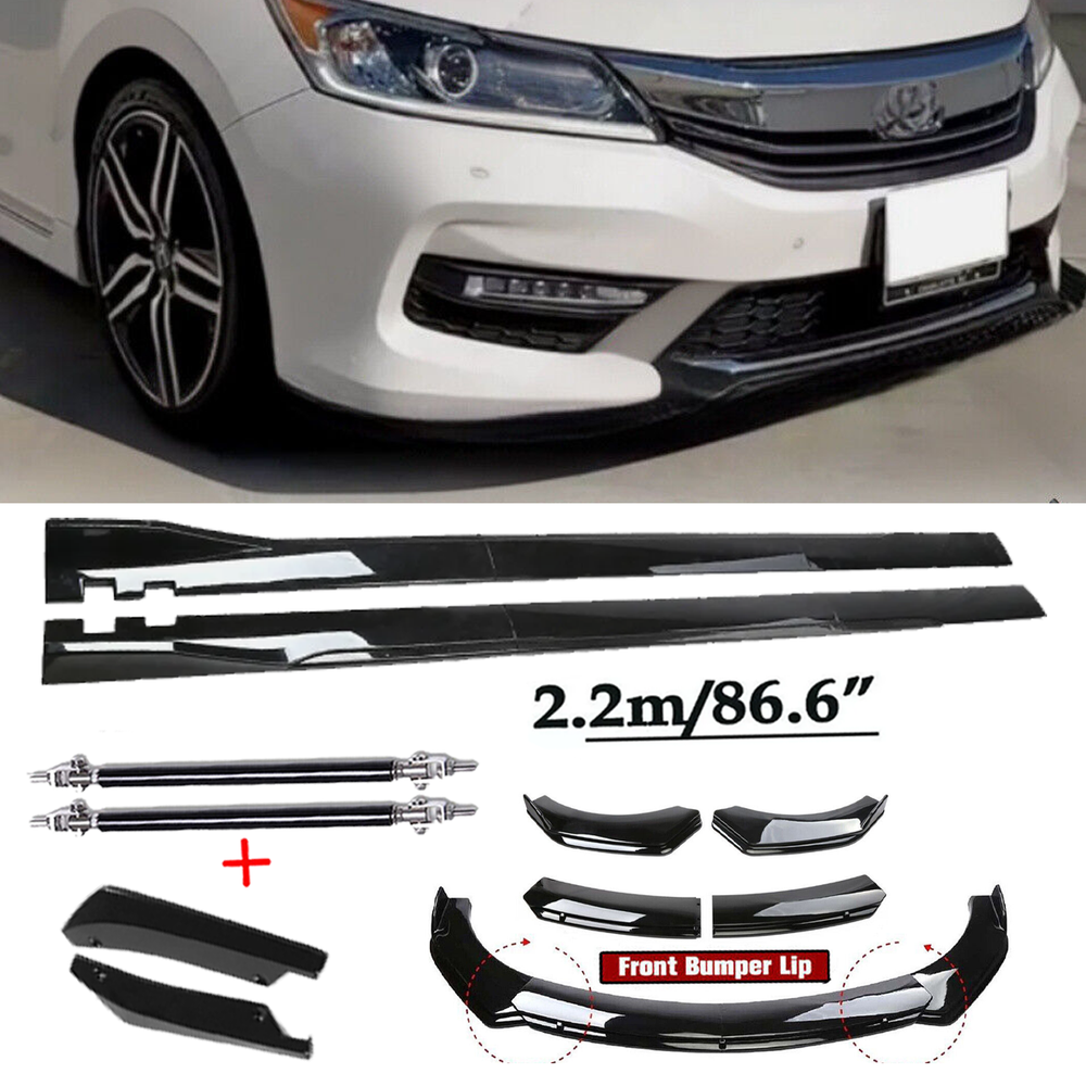16-17 Honda Accord 4DR Glossy Front Bumper Spoiler & Side Skirt Body Kit