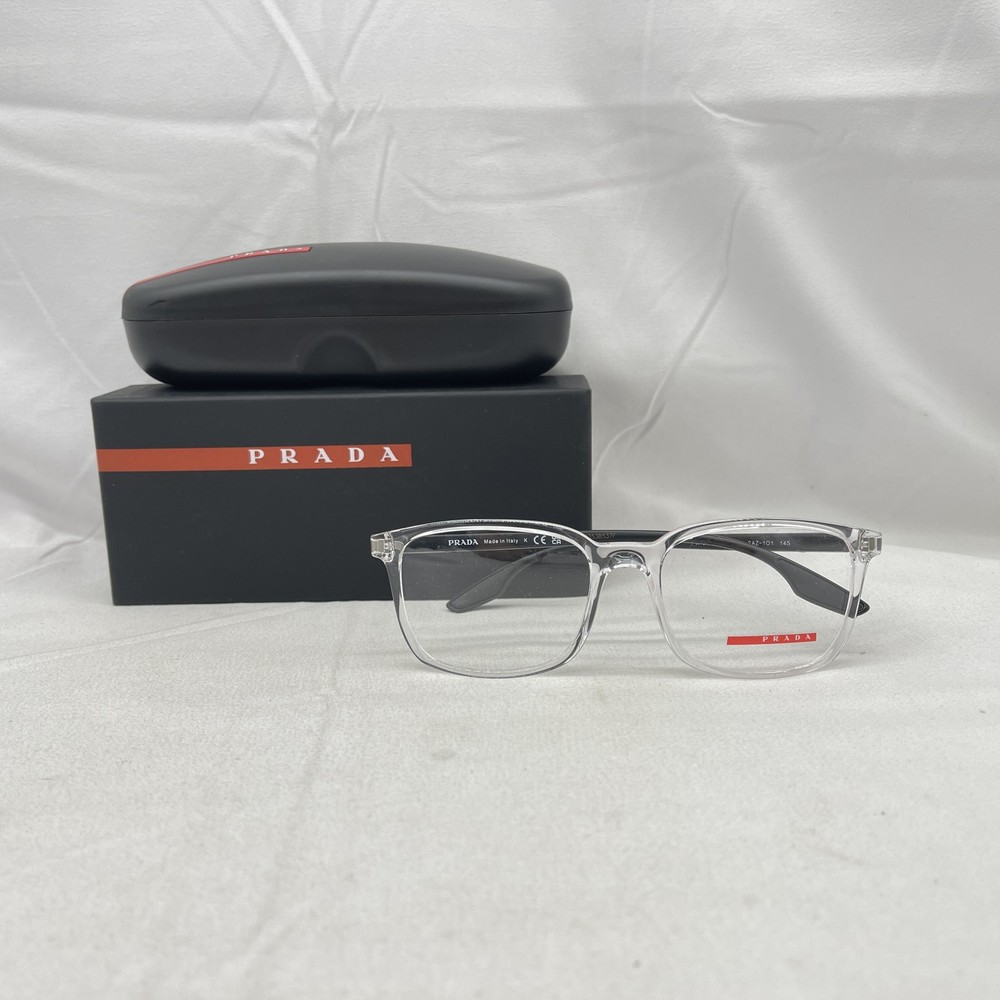 Prada Linea Rossa Mens Square Lightweight Eyeglasses VPS05M Clear Black Frame PreOwned