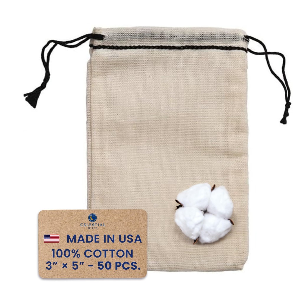 50pcs Small Muslin Drawstring Bags - Reusable for Tea Jewelry Spice Gifts