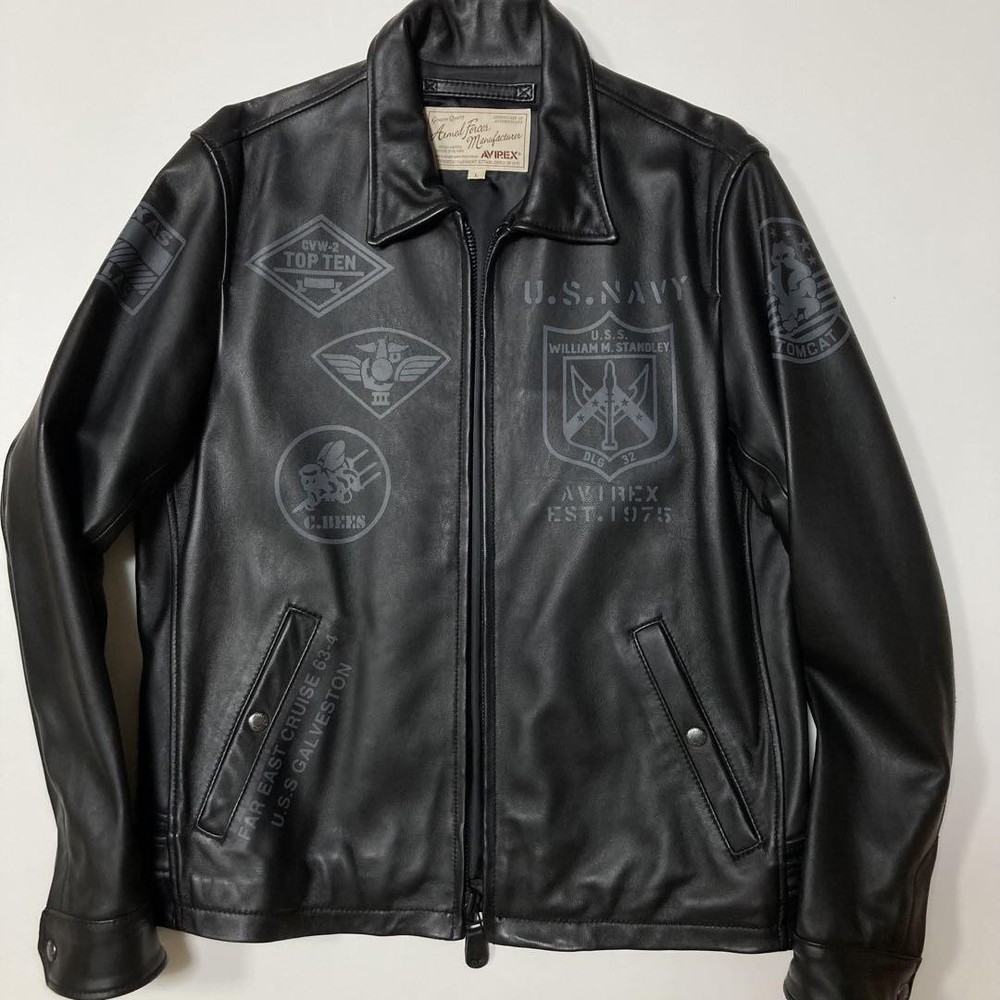 Avirex U.S. Navy Leather Jacket L Size Black _#ar424