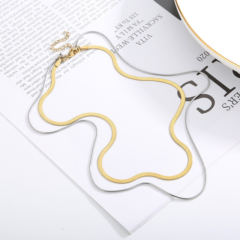 French vintage women's double layered titanium steel blade collarbone necklace