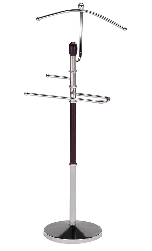 Wood & Metal Chrome Walnut Suit Tie Valet Stand Clothing Organizer Rack  