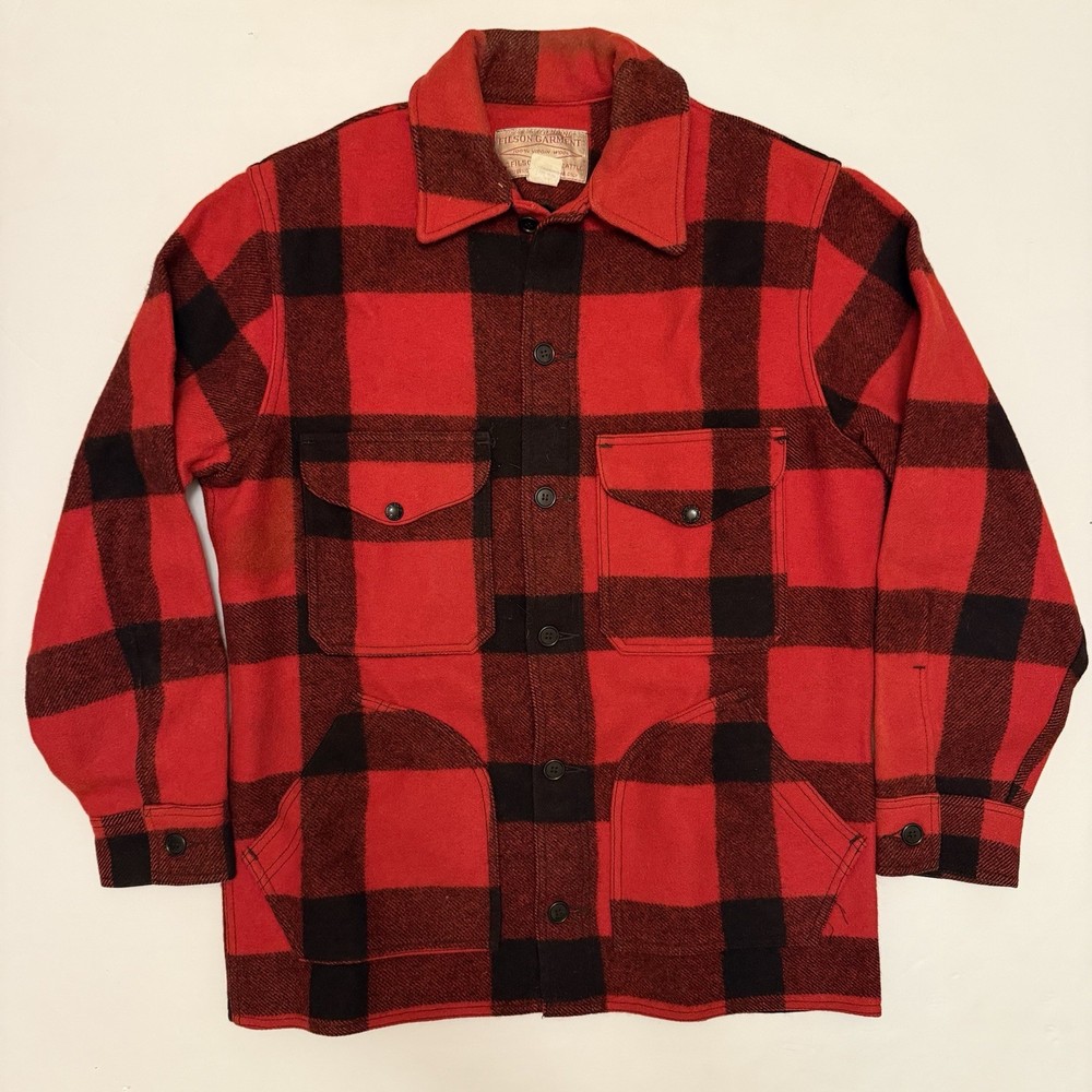 Vintage Filson 1970s Mackinaw Red Buffalo Plaid Wool Jacket Size 42 Men’s USA