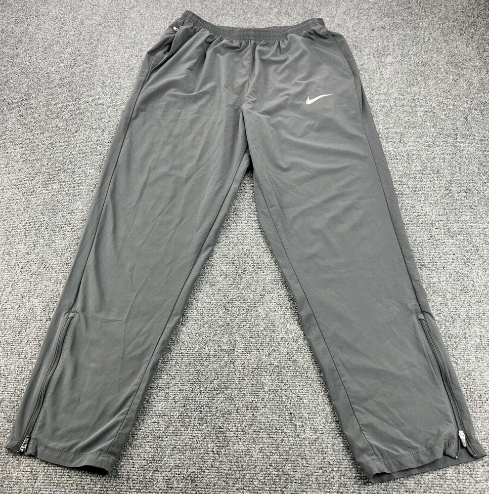 Nike Running Pants Mens Medium Gray Dri-Fit Jogger Training Drawstring Swoosh
