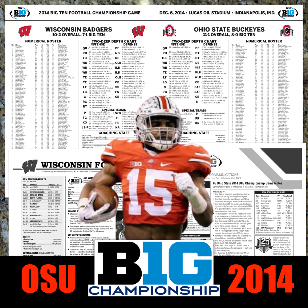 2014 Ohio State BIG 10 Champ - Game Flipcard & Program Notes - NCAA Football