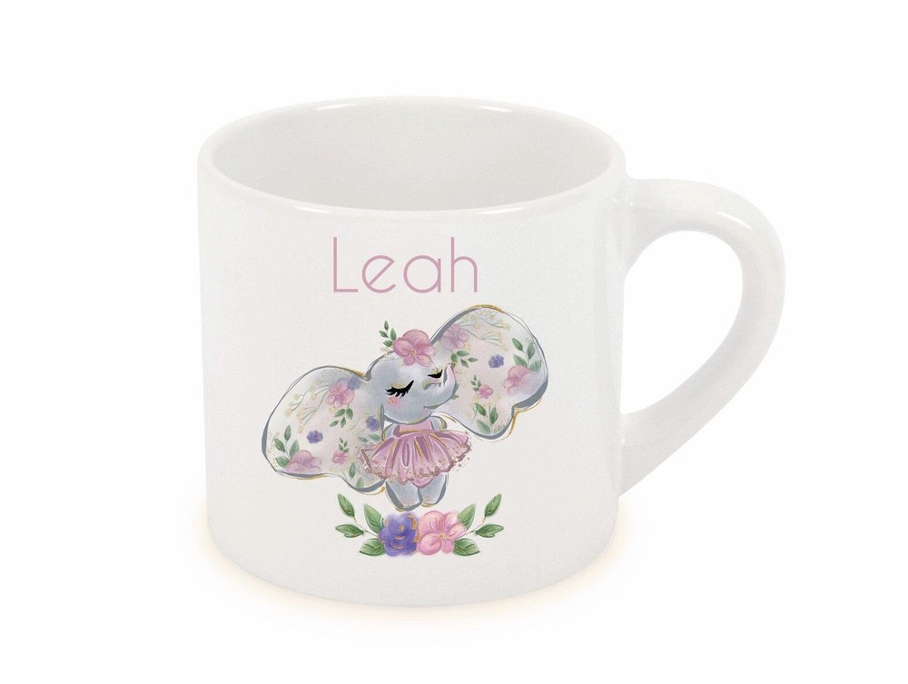Personalised Childs Mug Pretty Elephant 6oz Ceramic Or Plastic Cup