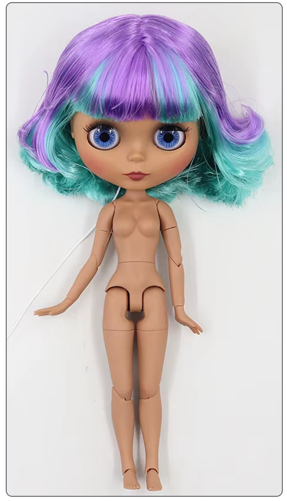 Neo Blythe Doll with Matte Face Nude Medium Dark Skin and Hair BJD Collectible Toy Puppet
