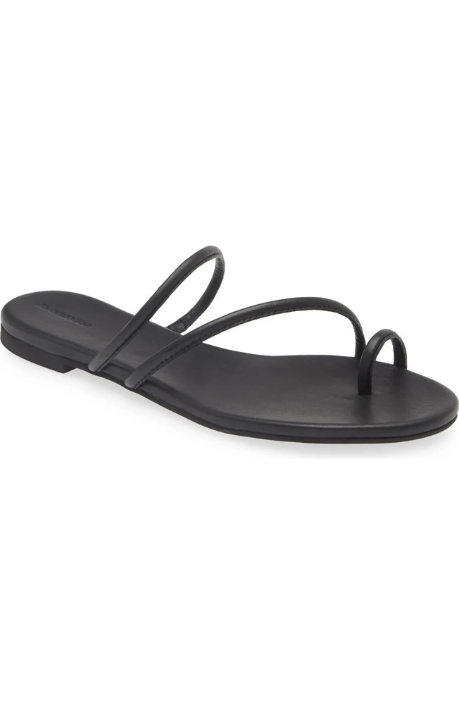 $128 Reformation Ludo Toe Ring Strappy Flat Sandal | Black | 8.5