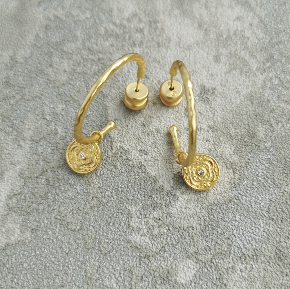 Julie Vos Gold Astor Hoop & Charm Earring NEW