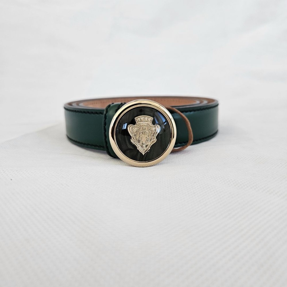 Gucci Green Leather Belt with Emblem Buckle
