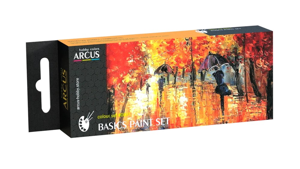 Arcus E0001 Enamel Basics Paint Set - 6 Colors, 10ml for Plastic Model Kits