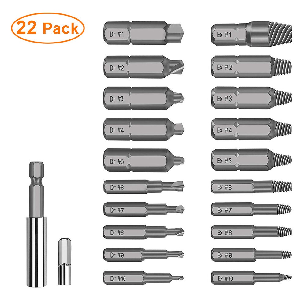 22Pcs Damaged Stripped Screw Extractor Set for Broken Screw Magnetic Drill Bit