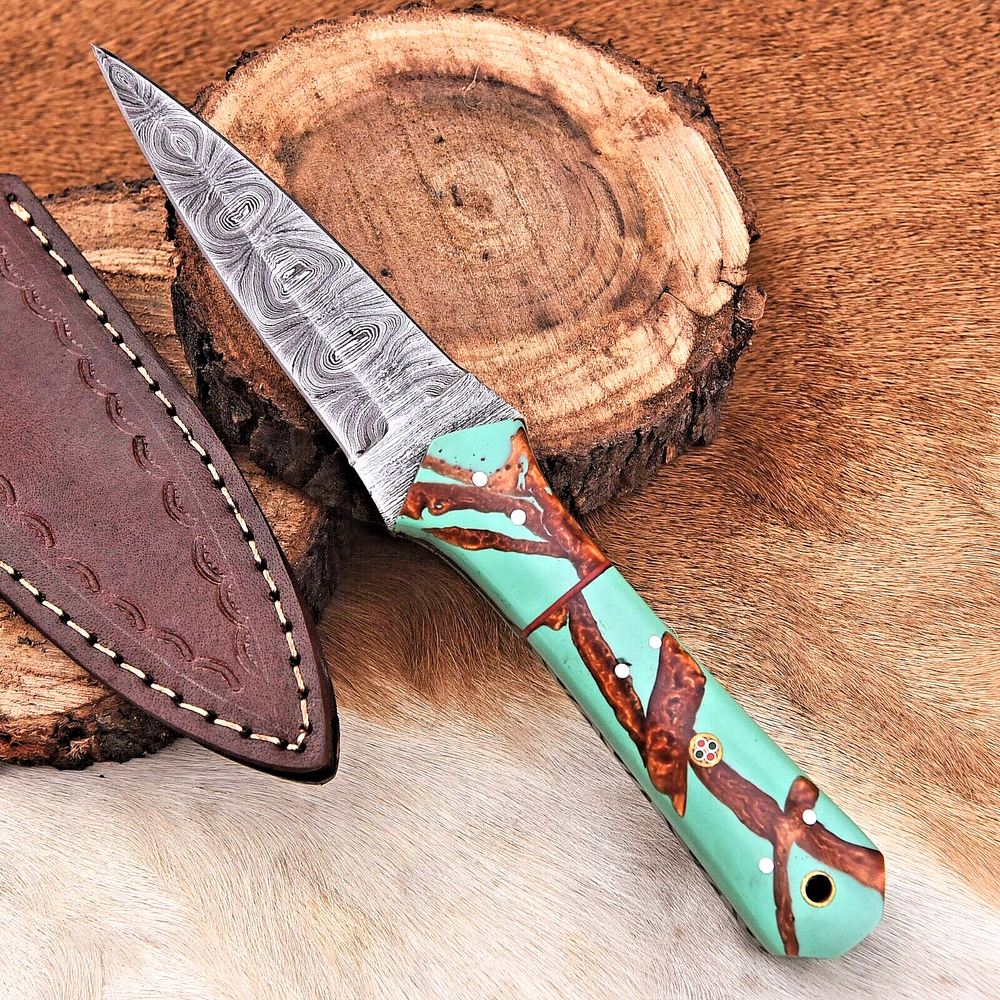 CUSTOM MADE FORGED DAMASCUS STEEL BLADE HUNTING BOOT KNIFE 686