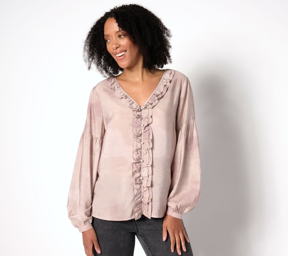 Me by Jennie Garth Women's Top Plus Sz 3X Bodie Printed Blouse Brown A655958
