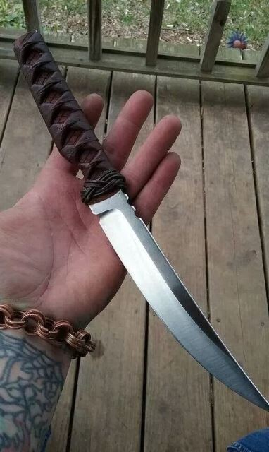 Custom D2 Steel Viking Bowie Hunting Knife with Leather Handle