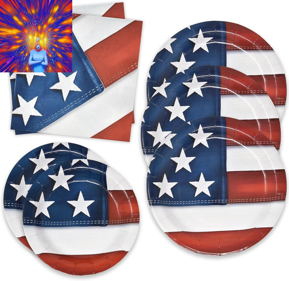 American Flag Patriotic Party Supplies Serves 50 Disposable Dinner Paper Plates