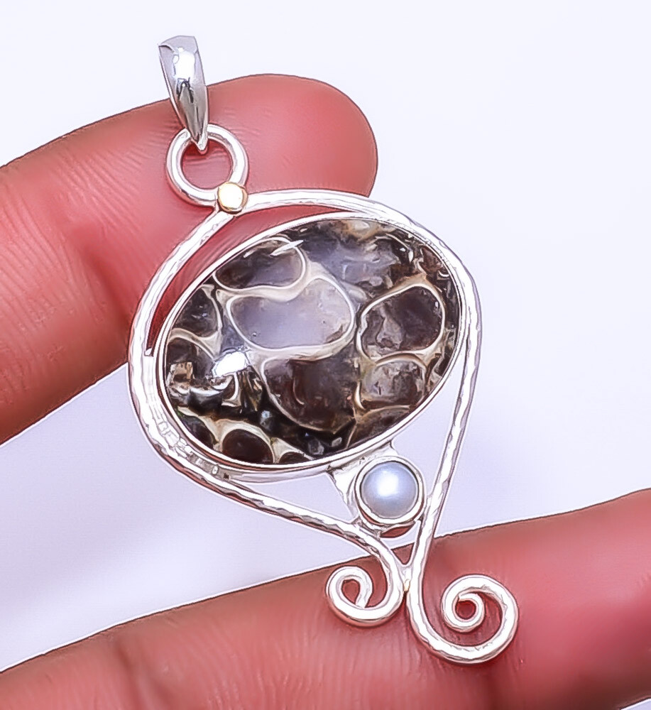 Turritella Agate Wyoming Pendant in 925 Sterling Silver 2 Inches  